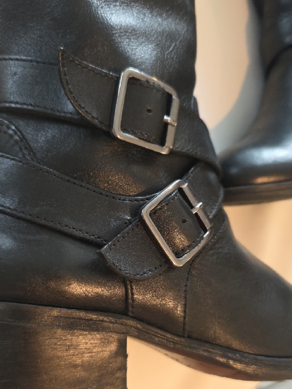 Nurture Black Leather Mid Calf Heeled Boots with Buckle Straps Size 8 - Picture 3 of 13